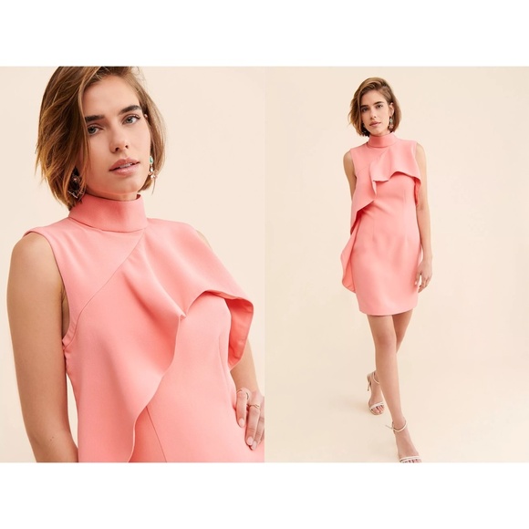 KEEPSAKE x ANTHROPOLOGIE | Landslide Ruffle Fitted Mini Dress in Coral | Size S - Picture 2 of 14